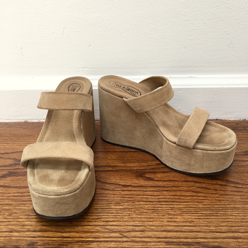 Free Lance tan suede platform sandals